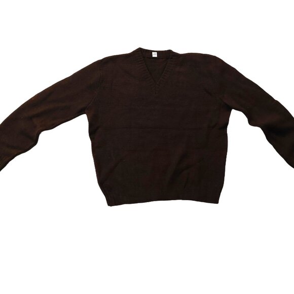 Retro Vintage 1940s-1950s Chocolate Brown V-Neck Long Sleeve Knit Sweater - Picture 3 of 16